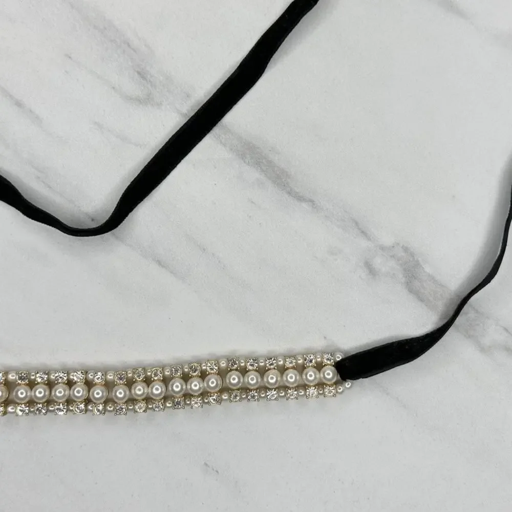 Faux Pearl Rhinestone Ribbon Tie Belt Small (S) ✨